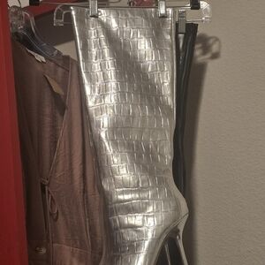 Silver Crocodile-Embossed Heels